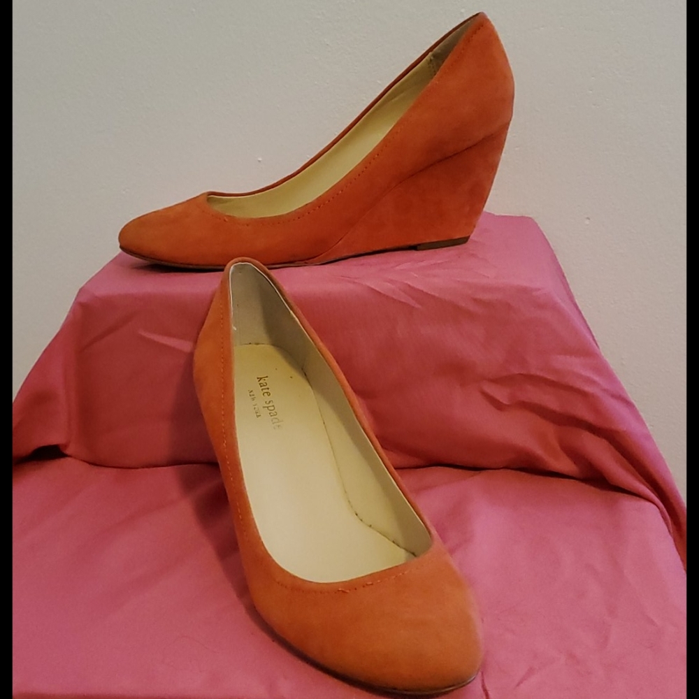 Kate Spade Orange Suede Wedge Pumps